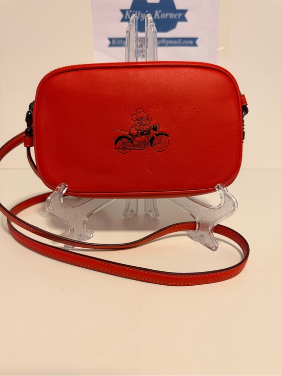 Coach Handbags - Coach Red Leather Crossbody with Motorcycle Mickey Detail